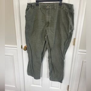 Carhartt Dungaree Canvas Carpenter pants 44x30 Moss Workwear Flaw